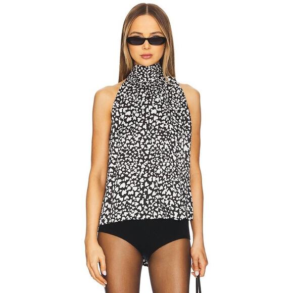 Anine Bing Tops - Anine Bing Brooke Heart Halter Neck Top in Black White S